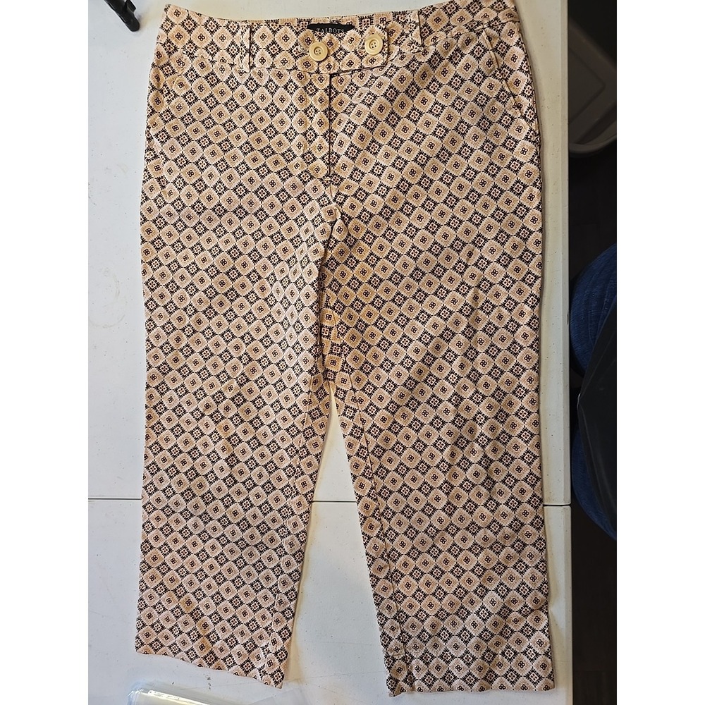 Talbots Cropped Stretch Pants Capri Women 12‎ Brown Mustard Yellow Tan High Rise